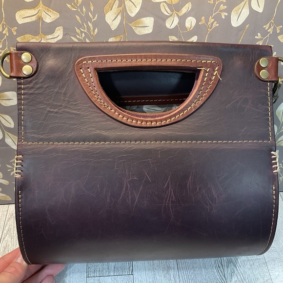 Ladybuq Handmade Poland Leather Oversized Leather Tote Shoulder Bag Plum - Picture 10 of 15